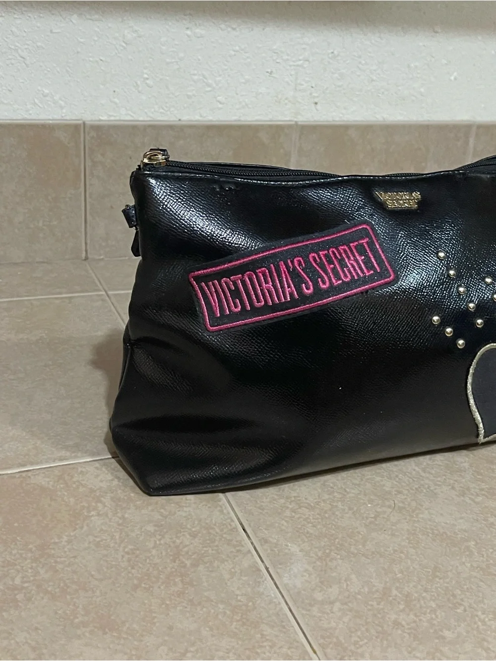 Victoria's Secret Black Cosmetic Pouch with Pink Logo Patch